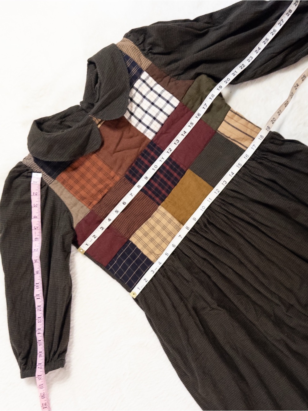 Vintage Prairie Maxi Dress Patchwork Quilted Olive Green Fits Large - Picture 5 of 9